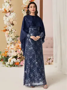 Elegant Long Sequin Embroidered Evening Gown, Slim-Fit X-Shape Dress for Weddings & Parties, Special Occasion Formal Attire