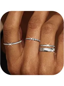 Gold Stackable Rings for Women, Non Tarnish Half Dainty Cubic Zirconia Rings, 14K Gold Plated Thin Minimalist Wedding Band Rings Set, Trendy Statement Stacking Rings Set Size 5-10