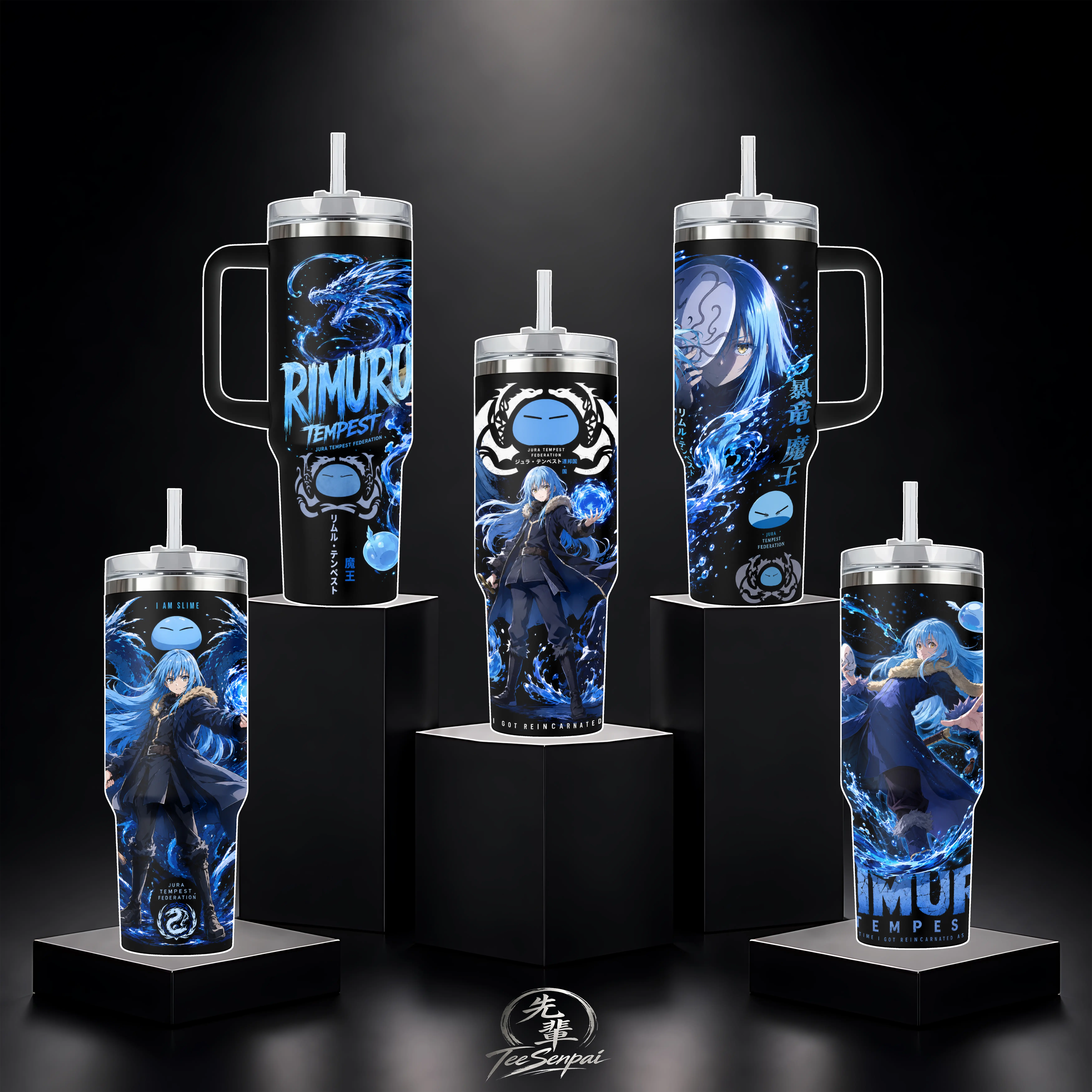 That Time I Got Reincarnated as a Slime Rimuru Tempest Blue Dragon Anime Tumbler Cup, Black Full Wrap Stainless Steel Insulated 20oz/40oz With Straw Lid Included, 40oz Handle Option