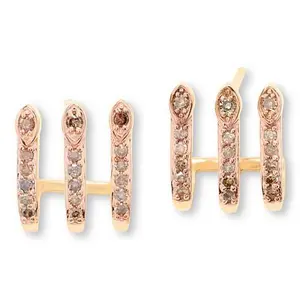 Rarities .35ctw Champagne Diamond Gold-Plated Three-Row Earrings