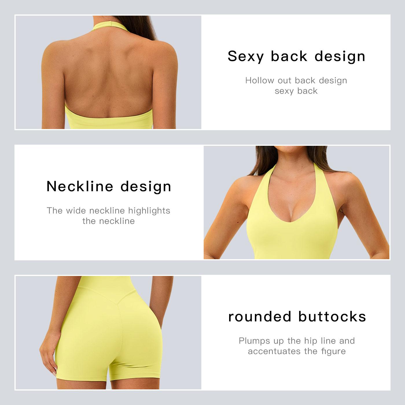 TENWOLF Women's Halter V-Neck Romper, Stretchy Shaping Yoga Jumpsuit with Slim-Fitting Butt-Lifting Shorts for Workouts, Stretchy Sports Outfit, Activewear Jumpsuit, Gym, Rompers For Women, Female, Sportswear Jumpsuits, Training Jumpsuit