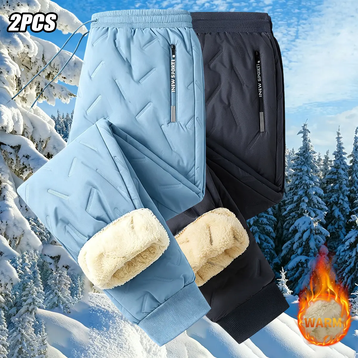 2-pack winter fleece-lined athletic jogger pants for men, loose cotton sports pants, cold-resistant and windproof casual outdoor thickened fleece pants for men