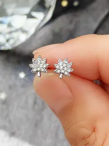 1 Pair Fashion Cubic Zirconia Leaf Stud Earrings For Women For Wedding Engagement Anniversary Party Jewelry Valentine's Day Gift