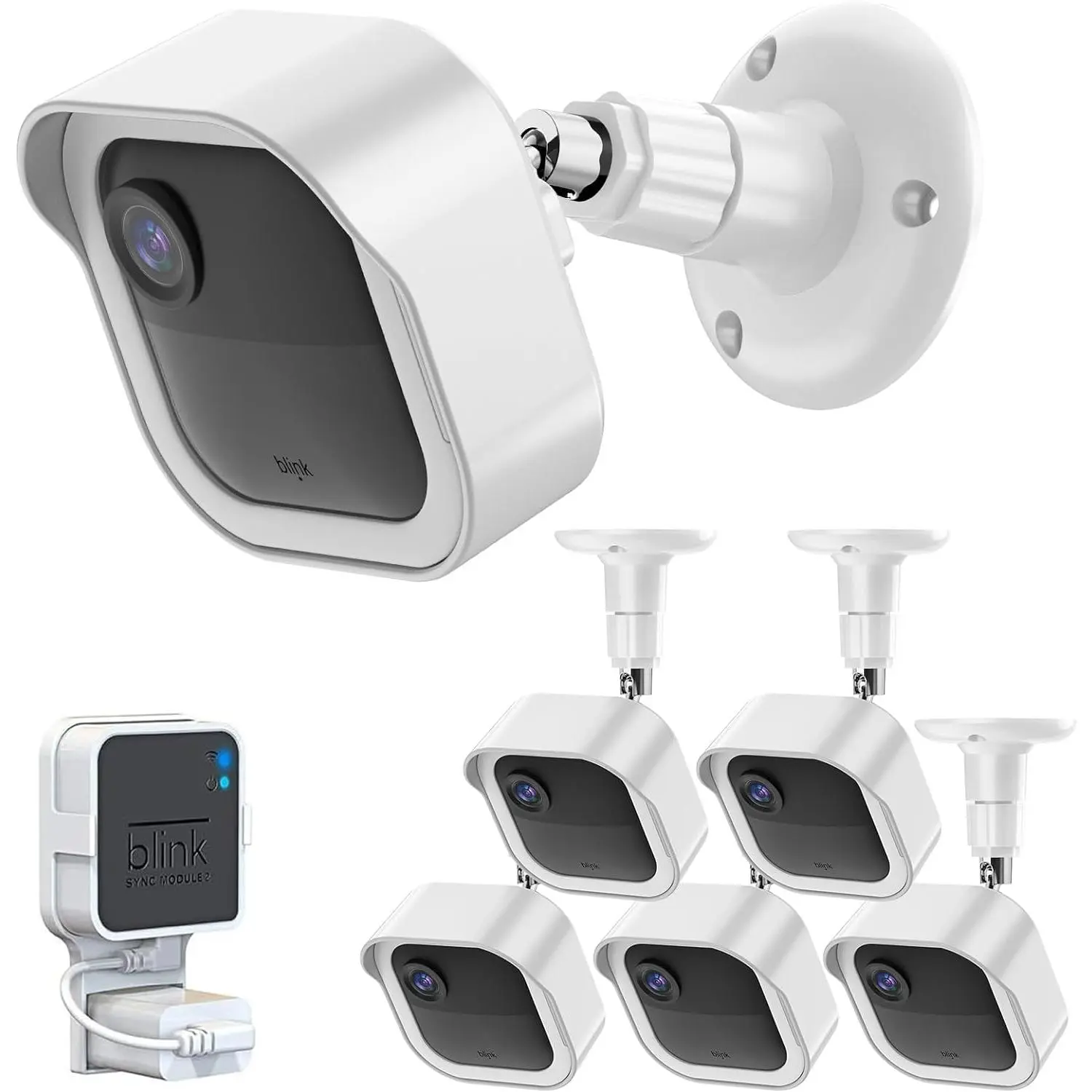 All- Blink Outdoor Camera Wall Mount, 360? Adjustable Mount and Weather Proof Protective Housing with Blink Sync Module Outlet Mount for Blink Outdoor (4th & 3rd Gen) Camera System (White, 5 Pack)