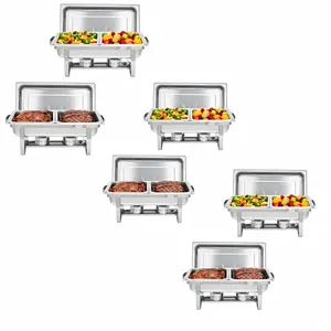 Chafing Dish Buffet Set 6 Pack, 8 QT Food Servers and Warmers Stainless Steel Chafer with Water Pan for Weddings, Parties, Banquets, and Catering Convient Structure Maintain Perfect Food Temperature