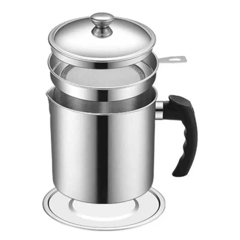 Stainless Steel Oil Pot - Heat Resistant, Durable Kitchen Cooking Accessories, Dishwasher Safe Household Kitchen Supplies for Fry-Oil Filter Use & Bacon Grease Dispensing (Includes Filter)