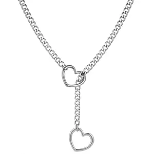 Heart Slip Chain Necklaces for Women,O-Ring Adjustable Lariat Heart Y-Necklace,Punk Gothic Cuban Collar Choker Necklace for women