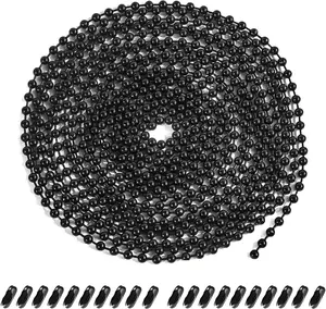 Black Ceiling Fan Pull Chain, 120" Extra Long Rust Proof 3Mm Beaded Ball Light Pulls Extension Chains with 20Pcs Connectors Dotlite