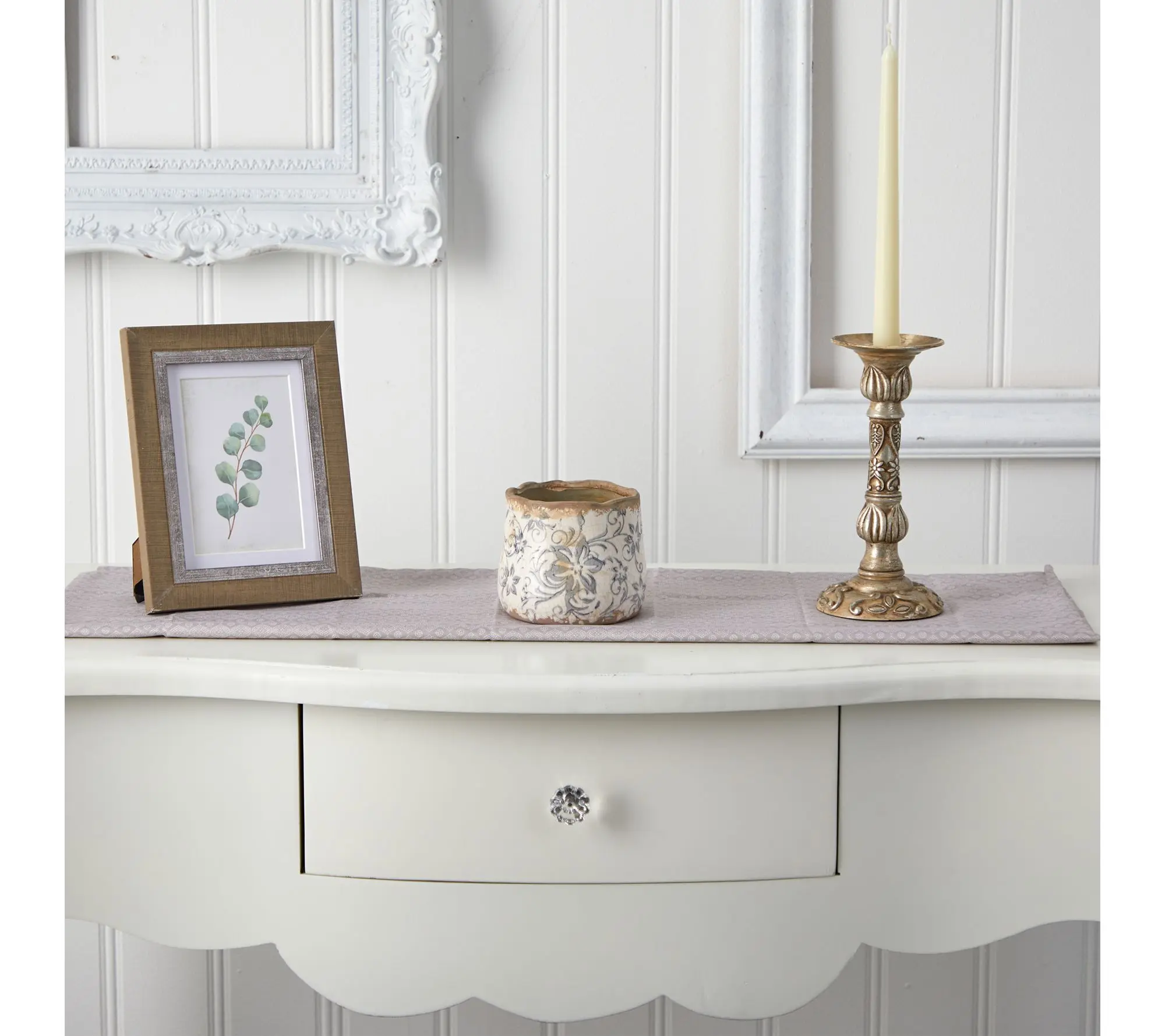 Nearly Natural 4.5" Tuscan Ceramic Gray Scroll Planter