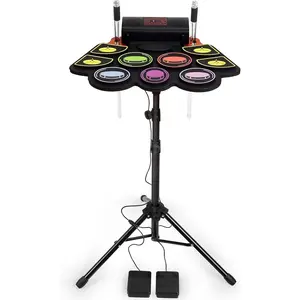 Electric  Drum Set, Drum Set Practice 9 Pads With Stand, Recording,Light Up Drum Sticks,Drum Pedal,Midi,Dual Stereo Speaker(Rainbow)