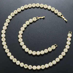 8.5mm Personalized Hip Hop Style Classic Round Artificial Diamond Patchwork Jewelry Set - Includes Bracelet and Necklace