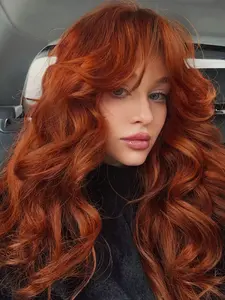 26 Inch Orange Long Curly Wigs for Women, Gorgeous Fluffy Wigs with Bangs, Synthetic Full Machine Wigs for Party Cosplay Daily Use, Synthetic Hair Wig