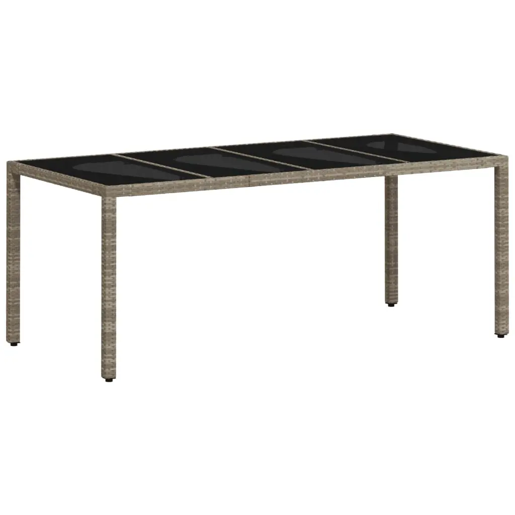 vidaXL Patio Table with Glass Top, Rectangular Garden Table, Outdoor Dining Table for Lawn Backyard, Patio Furniture, Light Gray Poly Rattan 368128