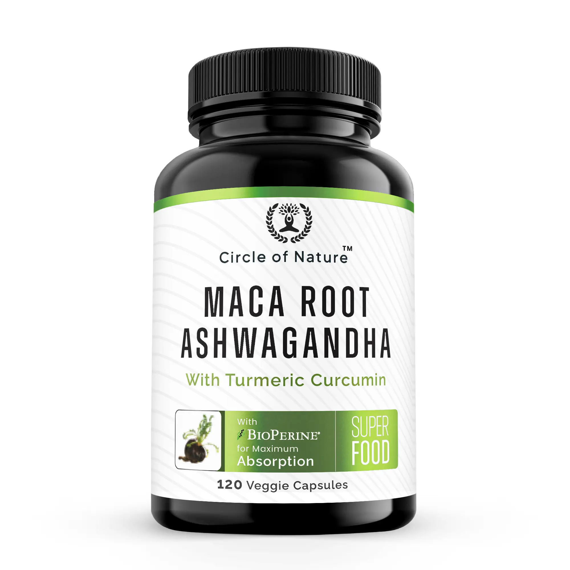 4-in-1 Maca Root, Ashwagandha with Turmeric Curcumin & Bioperine For Women and Men 120 Veggie Capsules