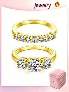 Women's Diamond Engagement Wedding Ring Set, Classic Design, Stackable Rings, Elegant Artificial Jewelry, Daily Wear, Birthday Gift