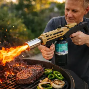 Adjustable Propane Culinary Torch For BBQ Grilling Creme Brulee And Campfire Use Includes Safety Lock For Charcoal Lighting And Outdoor Cooking(Tank Not Included)