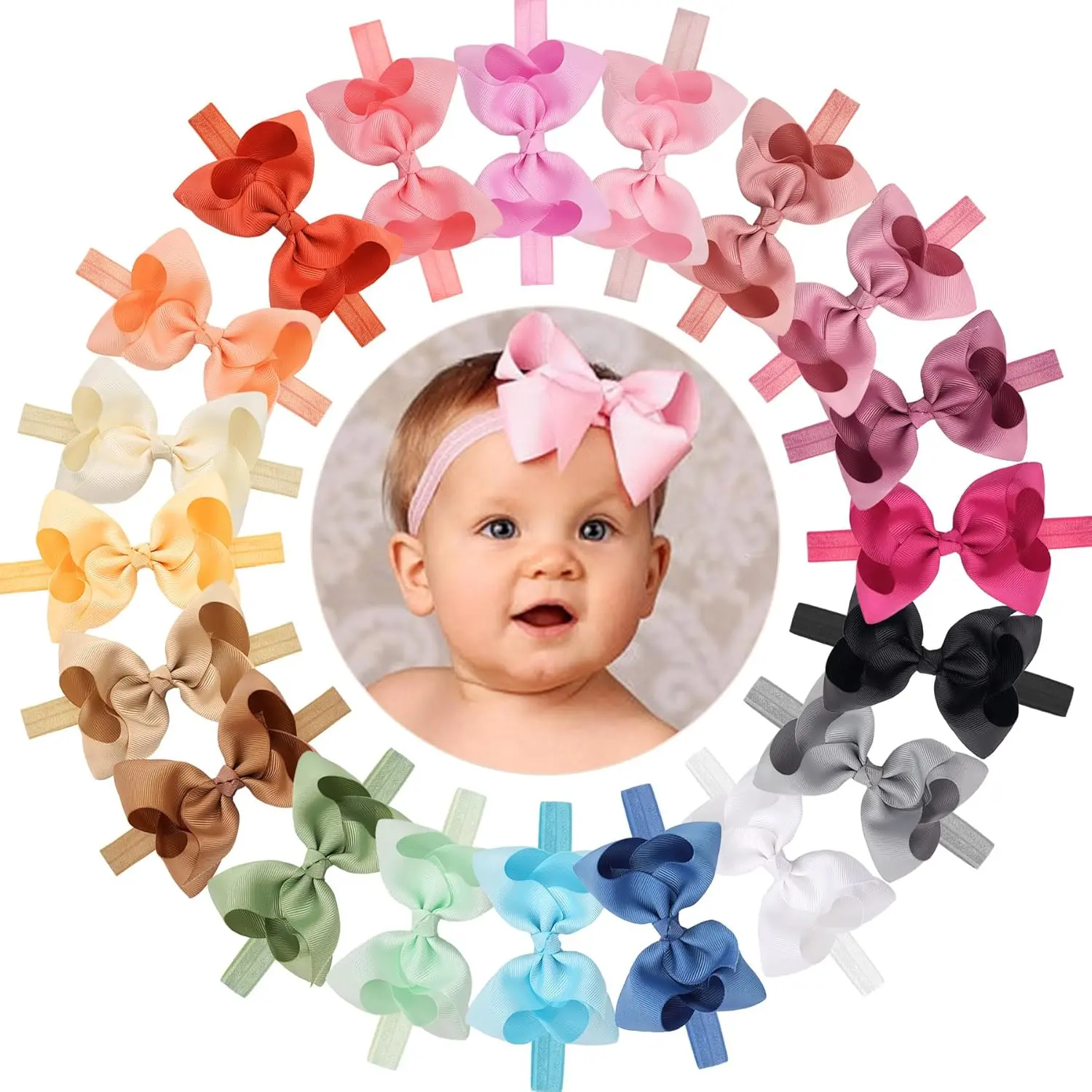 Girls Headbands Grosgrain Ribbon 4.5" Hair Bows Headband Big Bow Hair Bands for  Pack of 20