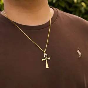 Premium Stainless Steel Black Silver & Gold Cross Necklace 22in Men's Ankh Pendant Waterproof Durable Reliable Holy Cross Pendant Sleek Modern Design Non Tarnish Changeable Chain