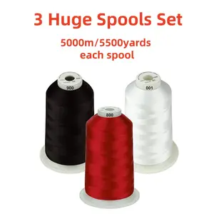 3 Spools 5000m Polyester Machine Embroidery Thread, 40wt, 5500 Yards, Suitable for Brother and Janome Embroidery Machines
