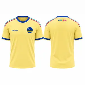 Curacao Soccer Jersey, Curacao Island Inspired Yellow Blue Soccer Jersey, Caribbean Football Fan Shirt, Tropical Sports Tee, Lightweight Athletic Top for Men Women Summer Match Day Apparel