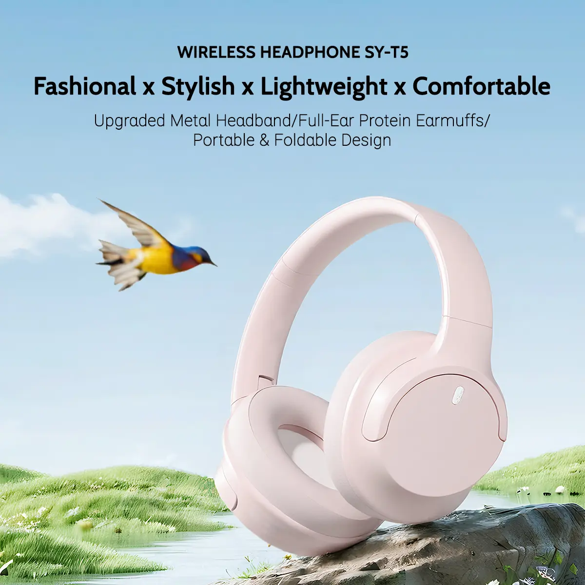 Youqi-SY-T5 Wireless Audio Headphones for Gym, Upgraded Metal Headband, Full-Ear Protein Earmuffs, Lightweight Comfortable, Portable Foldable Fashionable Design, Wireless Headphones