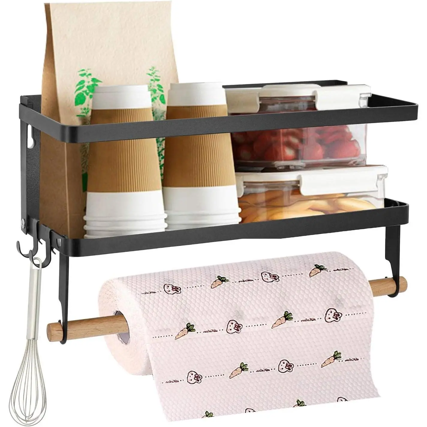Black-Single Durable Foldable Lightweight Small Fridge Shelf - Space-Saving Refrigerator Organizer Tool with Kitchen Paper Towel Holder, Suitable for Cabinet Use