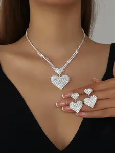 Heart Shaped Rhinestone Decorated Jewelry Set, Elegant Jewelry Set, Fashion Jewelry for Party, Daily Clothing Decor, Trendy All-match & Exquisite Jewelry for Birthday Gift