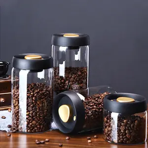 Glass Transparent Vacuum Sealed Storage Containers, Coffee Bean Pressure Pump Jar, Waterproof Kitchen Organizer for Tea Nuts Grains Accessories