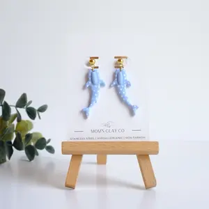 Stainless Steel Whale Shark Earrings | Hypoallergenic | Elegant Gold Plated Fine Jewelry | Polymer Clay | Handmade