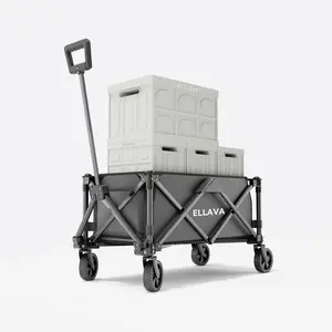 Heavy-Duty Foldable Utility Wagon, Heavy Duty Beach Wagon, Shopping Carts with Wheels for Grocery, Camping, Shopping, Fishing, Garden Cart - Large Capacity Portable Outdoor Cart