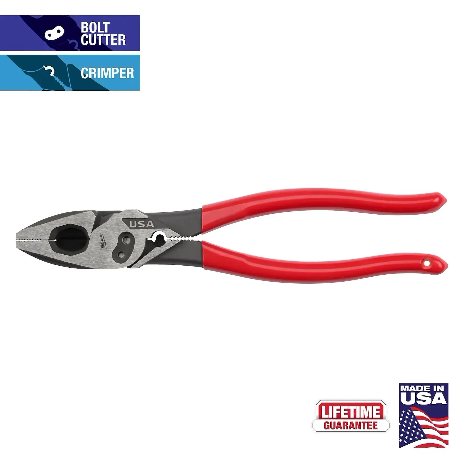 Milwaukee MT500C 9" Lineman's Multi-Function Pliers - Steel Construction, Secure Grip, Crimper, Bolt Cutter, Lifetime Durability, Crimping Pliers