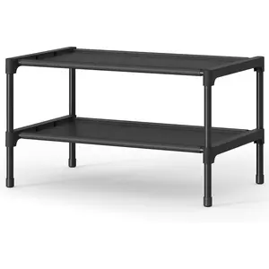 Shoe Rack, 2-Tier Shoe Storage Organizer, Space-Saving, 11.7 x 16.5 x 12.2 Inches, Entryway, Metal Frame, Non-Woven Fabric Shelves, Ink Black ULSH012BH01