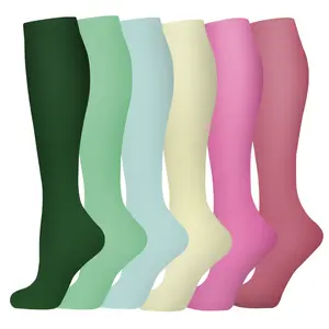 MhzyCaus 6 Pack Compression Socks for Women Calf-Length Breathable Moisture-Wicking Support Lightweight Comfortable Compression Socks for Running Fitness Travel Work Daily Wear