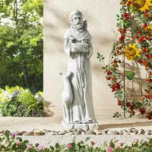 Glitzhome 36.25''H MGO St. Francis Garden Statue Feeds Animals