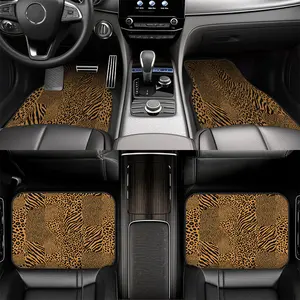 4pcs Auto Floor Mats with Wild Stripes and Spots Motif, Perfect for Hatchbacks or Minivans, featuring Waterproof & Slip-Resistant Surfaces, Great for Road Trips and Pet-Friendly Travel.