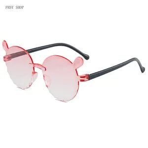 FHSY SHOP Toddler Girls Bear Ear Sunglasses - UV400 Protection, Gradient Pink Lens, Polarized, Child-Sized Non-Prescription Glasses for Outdoor Activities, Beach Trips