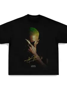 Frank Ocean Portrait Print Crewneck Short Sleeve T-Shirt, American High Street Retro Casual Style, Oversized Fit, Hip Hop Lover Streetwear