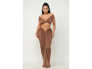 RUSHED MAXI SKIRT SET    