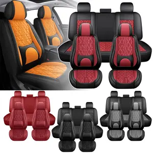 Full Set 5 Seat Covers, Luxury Nappa Leather Pickup Seat Cushion Cover Fit for 2015-2025 Ford F-150 Super Crew & 2017-2025 F250 F350 F450 Super Duty Crew Cab XL XLT Lariat King Ranch Platinum(Full Set)