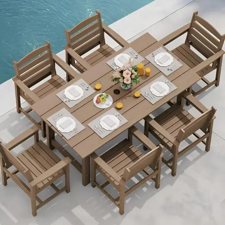 7-Piece (1 Table + 6 Chairs), Brown