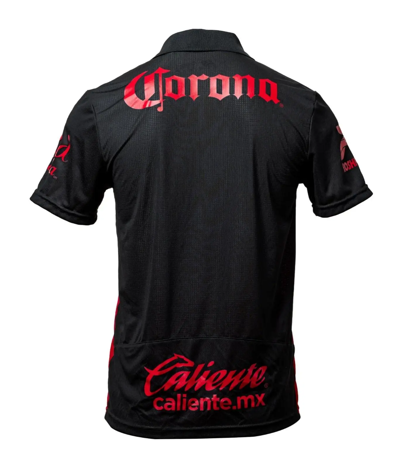 Black and Red Short Sleeve Polo Shirt, Sporty Graphic Collared Top with Bold Back Design, Casual Streetwear Game Day Apparel for Men and Women