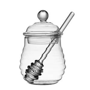 Glass Honey Jar with Lid and Dipper, 10.14oz BPA-Free Storage Container, High Borosilicate Transparent Bottle, Animal Theme Design for Kitchen