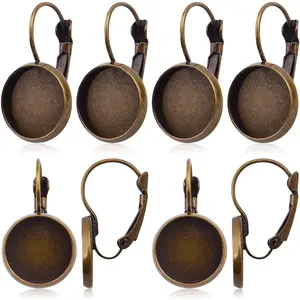 20pcs Brass Leverback Earring Hooks Settings with Flat Round Blank Earring Cabochons Bezel Trays for DIY Earring Dangle Jewelry Making, Antique Bronze