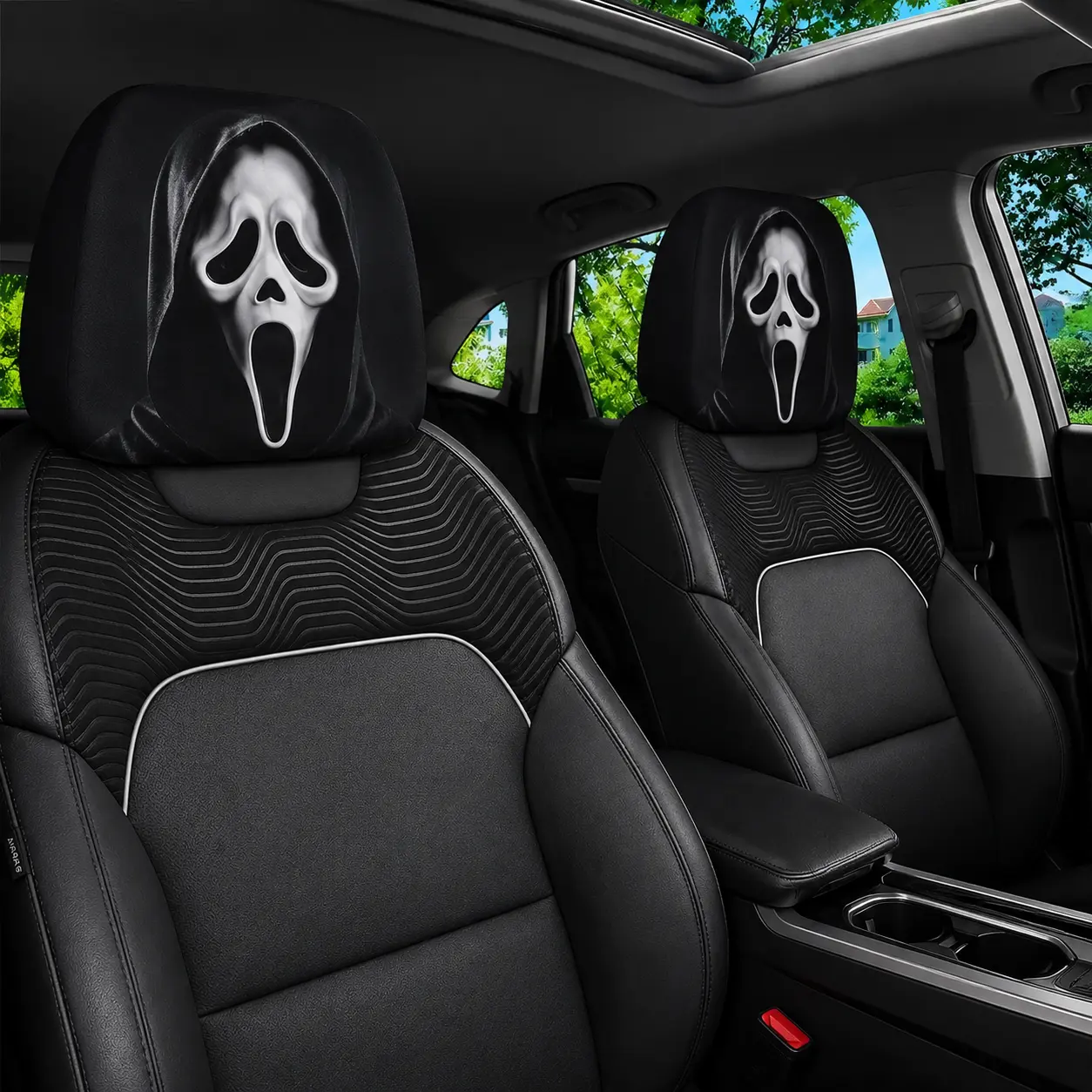 Ghostface Car Headrest Cover Set of 2, Scream Horror Movie Car Seat Head Rest Protector, Spooky Auto Interior Accessories