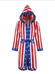 Rocky Balboa Boxing Robe with American Stars and Stripes, Slim-Fitting All Seasons Suit for Boxing  with American Stars and Stripes, Slim-Fitting All Seasons Suit for Boxing Fans, Unique Italian Stallion