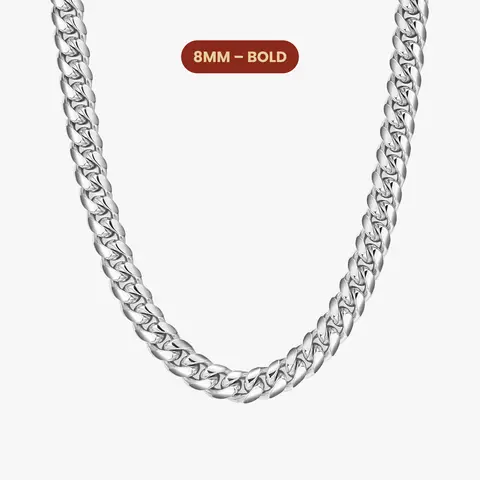 JAXXON Cuban Link Chain 8mm - Silver - Waterproof - Box Clasp