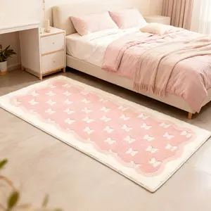 1pc French Cream Style Pink Bow Bedroom Bedside Decoration Rug Ins Korean Cute Style Living Room Plush Carpet Fluffy Soft Cloakroom Washable Foot Mat Modern Minimalist Style Lounge Non-slip Mat