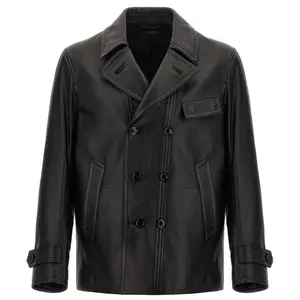 Terra Button-Up Black Leather Jacket