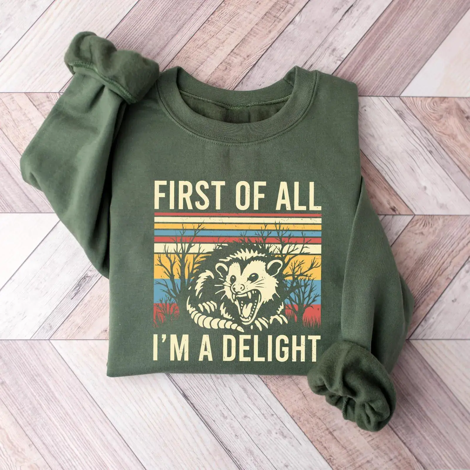 First Of All I'm A Delight Sweater, Angry Opossum Shirt, Trendy Unisex Heavy Blend Hooded Sweatshirt, Gift Hoodie For Women.