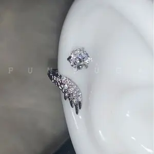 Gorgeous Angel Wing Ear Bone Studs - Titanium Steel, Versatile Niche Unique Design with Angel Wing - wrapped Sparkling Diamonds for Women brooke  monk  earrings